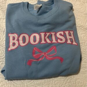 Blue Sweatshirt with Pink 'Bookish' Print